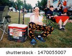 Small photo of Springville, IN – August 2, 2019: Juggalo vendor in pajamas at the 20th annual Gathering of the Juggalos in Springville, Indiana