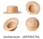 Set straw hat isolated on white background. Clipping Path
