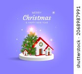 christmas with 3d house vector... | Shutterstock .eps vector #2068987991