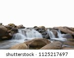 Waterfall And Stone On White...
