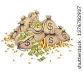 bags of money and stack of gold ... | Shutterstock .eps vector #1376782937
