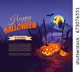 halloween pumpkins and dark... | Shutterstock .eps vector #673076551