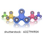 Group fidget spinner stress relieving toy colorful on white background