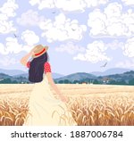 young woman enjoys the wheat... | Shutterstock .eps vector #1887006784