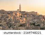Small photo of Stunning view of the village of Matera during a beautiful sunrise. Matera is a city on a rocky outcrop in the region of Basilicata, in southern Italy.