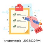 hand put check mark in checklis ... | Shutterstock .eps vector #2036632994