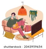 man character watching tv... | Shutterstock .eps vector #2043959654
