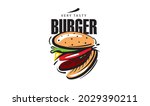 hand drawn vector burger logo... | Shutterstock .eps vector #2029390211