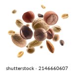 Various Nuts Levitate On A...