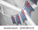 Small photo of A garland of British Indian Ocean Territory national flags on an abstract blurred background.