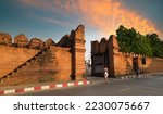 Small photo of Pratu Tha Phae Gate at sunset in the evening. Chiang Mai, Thailand