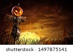 Halloween Pumpkin Scarecrow On...