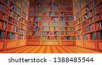library book shelves cartoon... | Shutterstock .eps vector #1388485544
