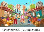 organic food market street with ... | Shutterstock .eps vector #2020159061