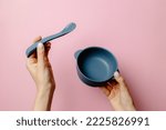 Small photo of baby silicone tableware baby weaning tableware gray silicone baby tableware silicone baby weaning spoon and bowl