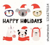 set with cute animals in santa... | Shutterstock .eps vector #1216270114
