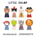 cute little animals in sailor ... | Shutterstock .eps vector #1960430374