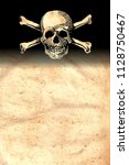 Small photo of Skull and Crossbones on Original Antique PARCHMENT PAPER with space for your Text or Design