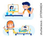 little kid student do online... | Shutterstock .eps vector #1970904824