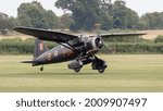 Small photo of Old Warden, UK - 4th August 2019: A WW2 vintage Westland Lysander lands on an airfield