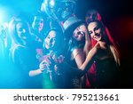 Small photo of Dance party with group people dancing. How to be an alpha male at a club. Women and confident casual smiling man have fun in night club. Seduce boozy woman cuddles up guy. Rest after hard day at work.