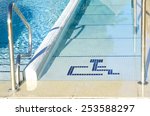 Access to swimming pool for with handicapped symbol