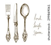 hand drawn fork, knife and spoon ornate 