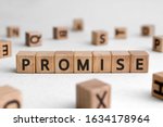 Small photo of Promise - words from wooden blocks with letters, assurance swear promise concept, white background