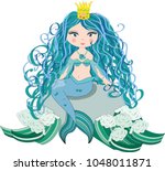a beautiful little mermaid is... | Shutterstock .eps vector #1048011871