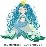 a beautiful little mermaid is... | Shutterstock .eps vector #1048785794