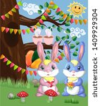 two cute bunny in a forest... | Shutterstock . vector #1409929304