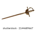 Musketeers sword (a sword with a narrow straight guard and a blade tapering evenly to the point on a white background)