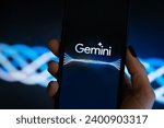 Small photo of Vancouver, BC, Canada - December 14, 2023: Google Gemini Logo on a Smartphone Screen on a Dark Background