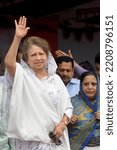 Small photo of Narsingdi, Bangladesh - September 08, 2013: BNP Chairperson Khaleda Zia waves to the crowd at a rally organized by 18 party alliances at Narsingdi Sadar for the Bangladesh National Assembly elections.