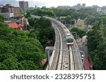 Small photo of Dhaka, Bangladesh - July 07, 2023: After the launch of metro rail from Uttara to Agargaon in Dhaka, trial run of metro rail from Agargaon to Motijheel has started today.