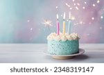 Small photo of Pastel birthday cake with three birthday candles and sparkler