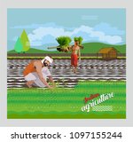 indian paddy agriculture | Shutterstock .eps vector #1097155244