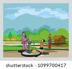 village with hand pump | Shutterstock .eps vector #1099700417