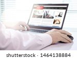 Small photo of Reader, journalist or writer with online news article on laptop screen. Digital media portal mockup. Latest daily press. Editor writing or person using electronic newspaper or web magazine service.