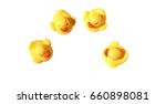 four yellow toy ducks with... | Shutterstock . vector #660898081