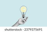 Small photo of Collage with light bulb. Intellectual property rights. Copyright or patent concept, intellectual property. Patented brand identity license product copyright.