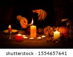 Witch Burns A Herb On The Altar ...