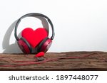 song headphone music with love red heart decoration in festive holiday season greeting of valentine's day gift wedding background