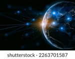 earth and network of internet satellite for telecom,globe data cloud storage of 5g, global networking of social data communication business, Elements of this image furnished by NASA