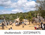Small photo of Ruislip UK. 28 August 2023. The busy beach and playground at Ruislip Lido, London Borough of Hillingdon, UK. Photographed at the end of August bank holiday.