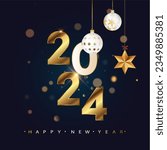 Small photo of Happy new year 2024 background. 2024 logo text design. Design template celebration poster, banner, web site or greeting card for Happy New Year. Christmas decoration 2024 number.