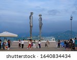 Small photo of BATUMI, GEORGIA - June 2, 2019: The statue of "Ali and Nino" personifies the heroes of the work of the same name by Kurban Said. Monument to the Lovers. Tourists take photos and enjoy the sights.