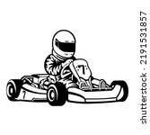go kart driver silhouette vector isolated on blue background.