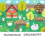 vector garden scene with cute... | Shutterstock .eps vector #1901444797