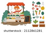 vector farmer selling fruit and ... | Shutterstock .eps vector #2112861281